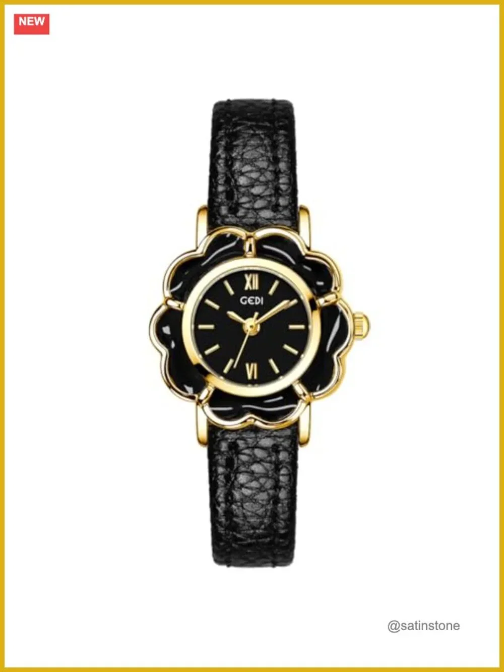 Floral-Shaped Quartz Watch Lightweight Leather Band Elegant Ladies Dress